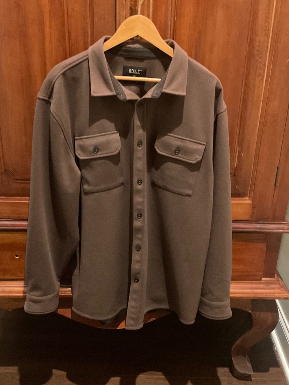 BYLT Premium Basics Coastal Men’s Overshirt Shacket , Dark Brown, Size XXL